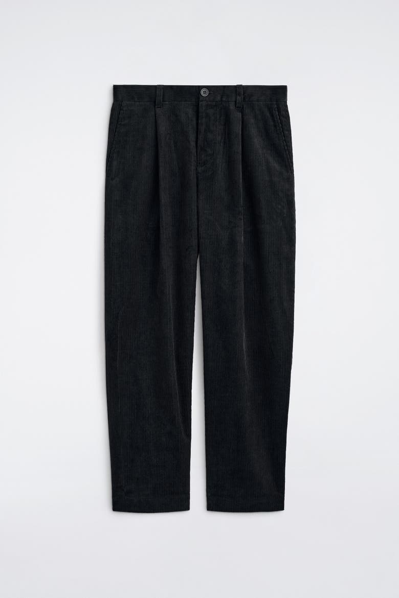 Pleated Relaxed-Fit Tapered Corduroy Pants, Alternate, color, BLACK