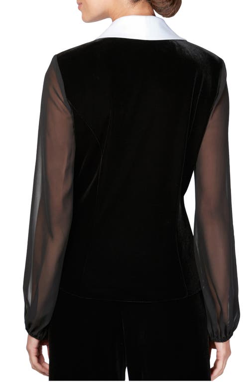 Alex Evenings Illusion Sleeve Stretch Velvet Top In Black