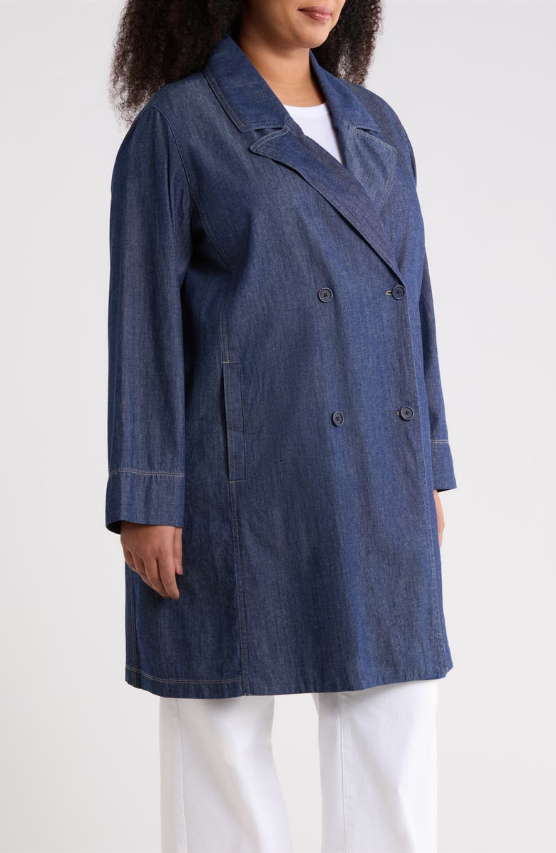 Eileen Fisher Double Breasted Denim Trench Coat, Alternate, color, Dark Indigo
