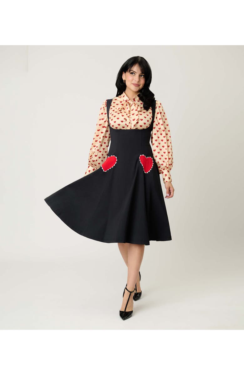 Unique Vintage Amma Swing Skirt, Main, color, Black W/Red Hearts