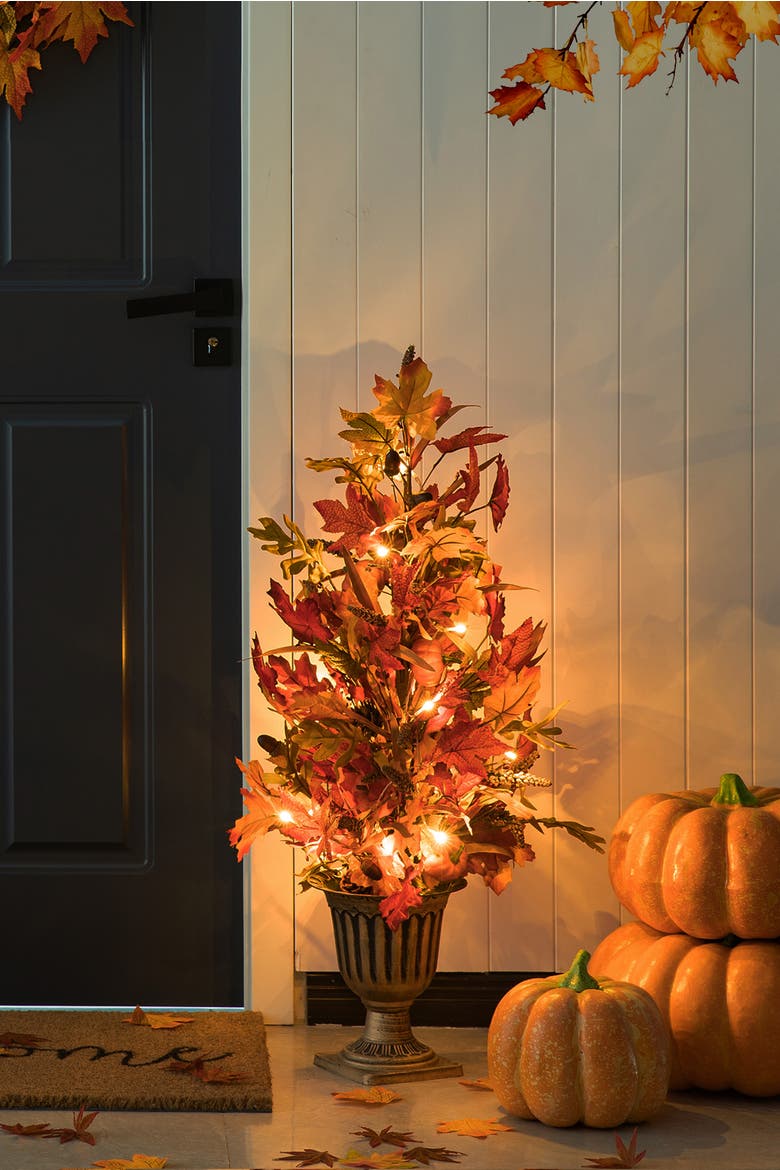 Fall Lighted Maple Leaves Potted Porch Tree With Timer, Alternate, color, Orange