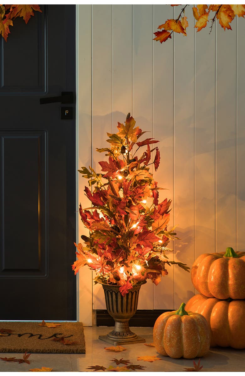 Glitzhome Fall Lighted Maple Leaves Urn Potted Porch Tree With Timer, Alternate, color, 