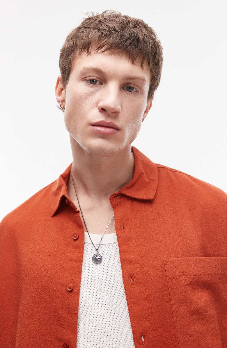 Topman Boxy Textured Short Sleeve Cotton & Viscose Button-Up Shirt, Alternate, color, Red