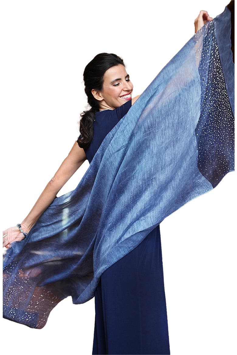 Crystal Embellished Silk & Wool Scarf, Alternate, color, BLUE