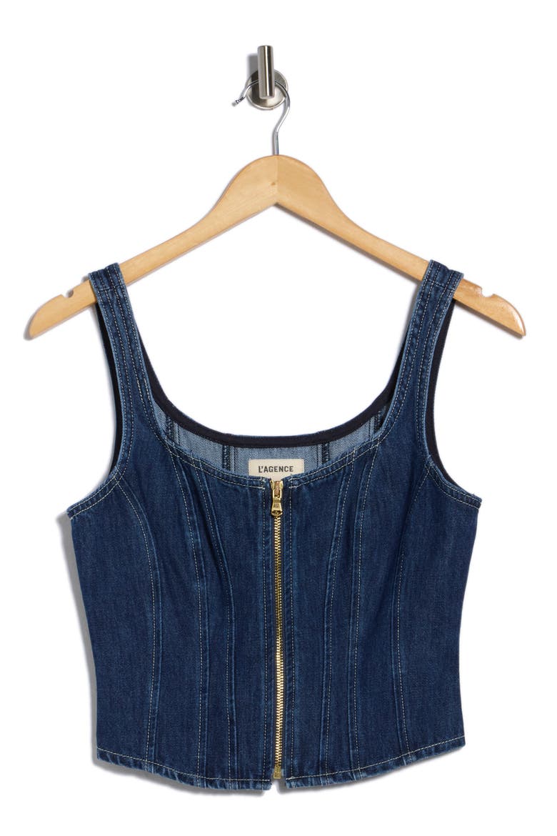 Elysia Zip Corset Denim Tank, Alternate, color, RAMPART