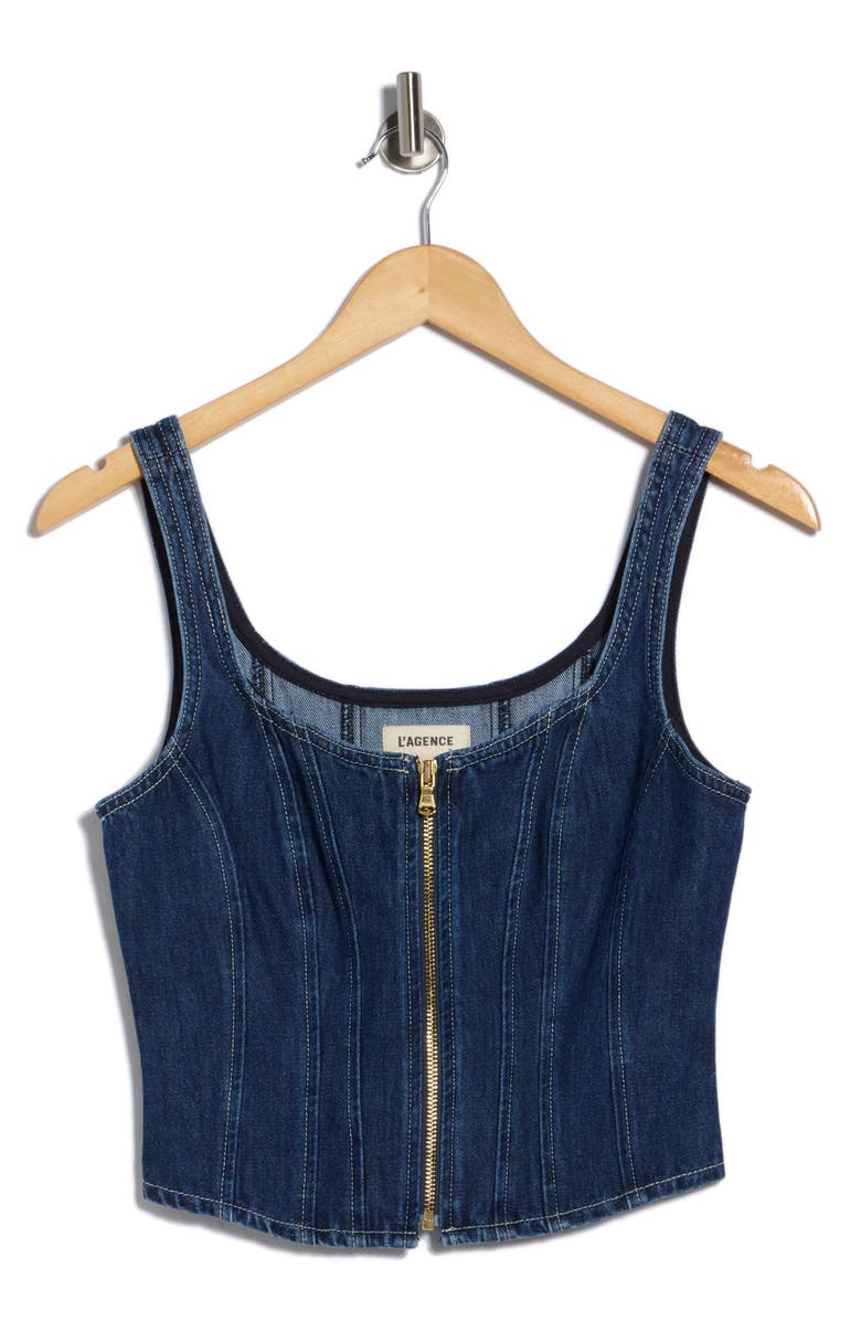 L'AGENCE Elysia Zip Corset Denim Tank, Main, color, Rampart