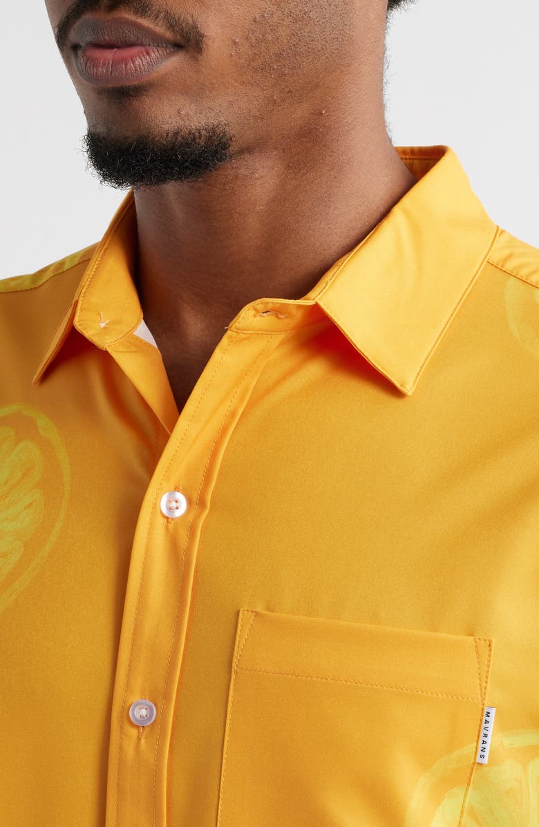 MAVRANS Citrus Print Short Sleeve Performance Button-Up Shirt, Alternate, color, Orange