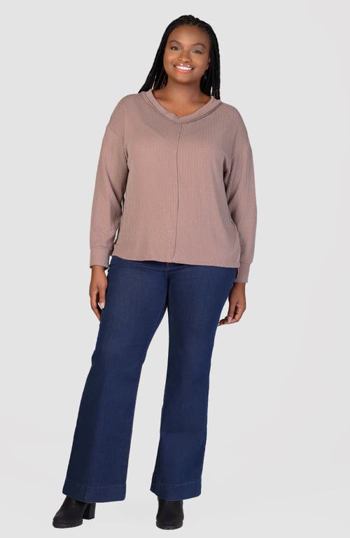 24seven Comfort Apparel Textured Stripe Knit Top In Taupe