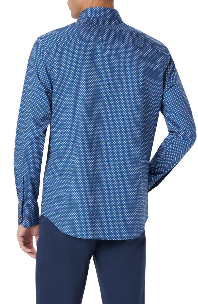 Bugatchi Axel Shaped Fit Dot Print Stretch Cotton Button-Up Shirt, Alternate, color, Navy