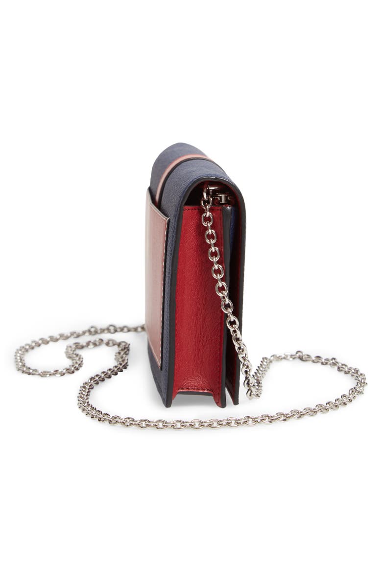 Leather Wallet on a Chain, Alternate, color, MARINE/ BRICK RED