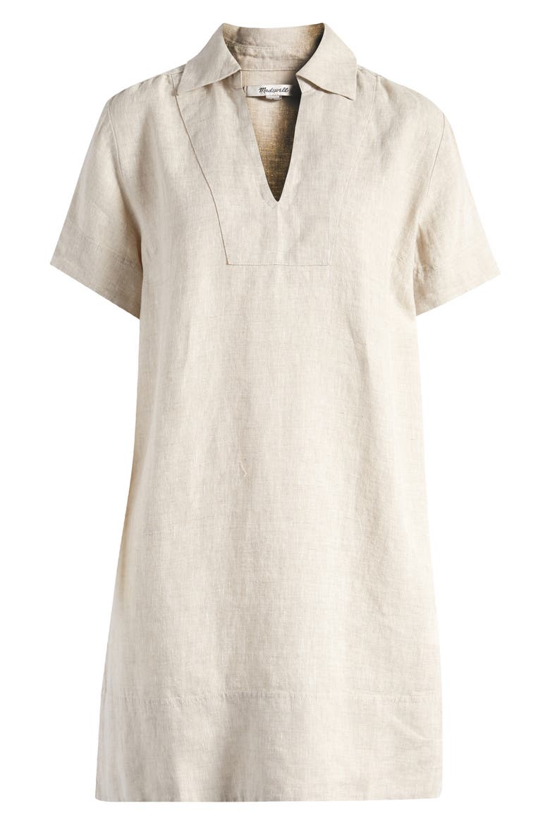 Johnny Collar V-Neck Linen Minidress, Alternate, color, NATURAL UNDYED