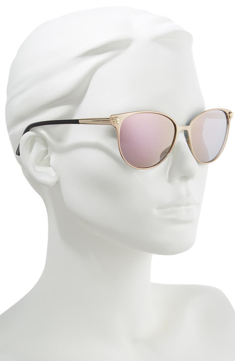 Versace Glam Medusa 57mm Cat Eye Sunglasses, Alternate, color, Pink Gold / Dark Grey Mirror Pink