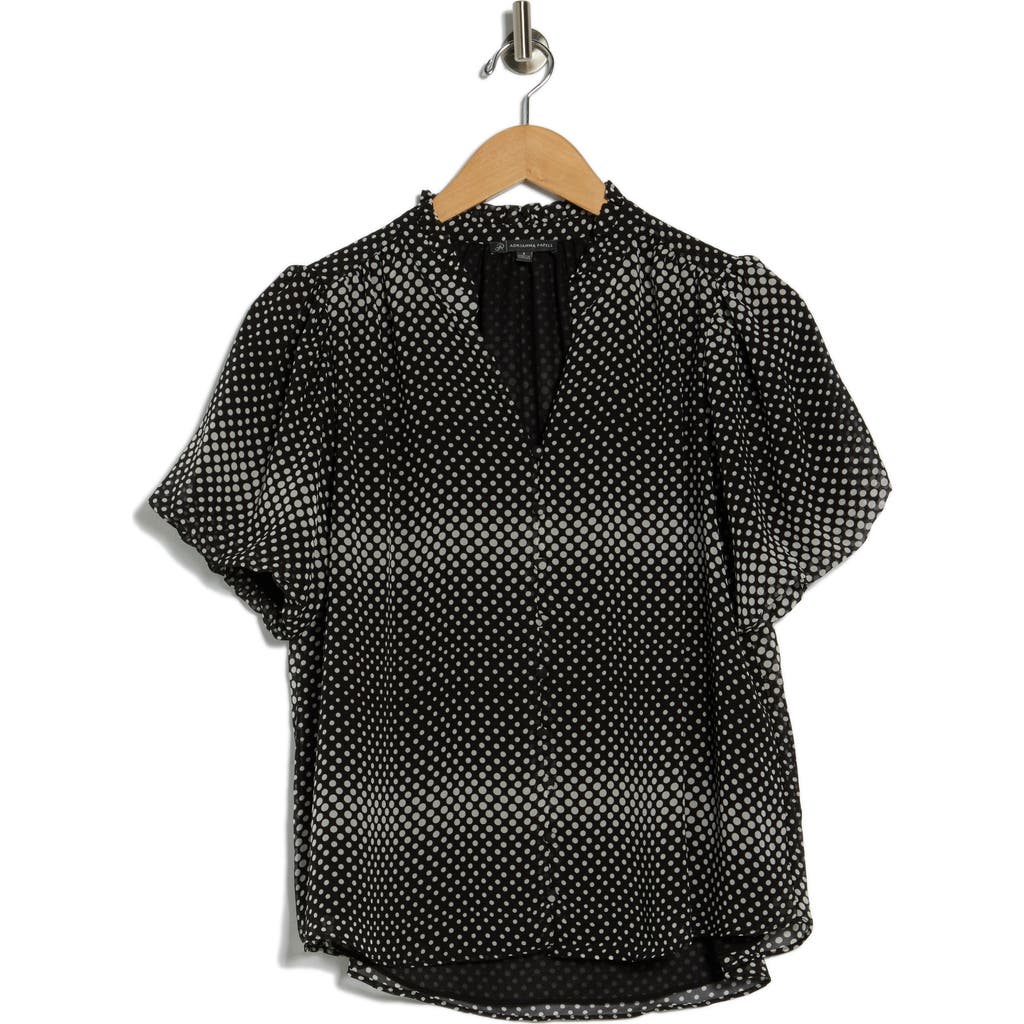 Adrianna Papell Bubble Sleeve Covered Button-up Top In Black