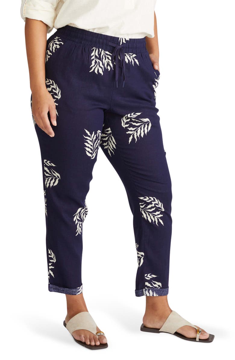 Universal Standard Tapered Drawstring Pants, Alternate, color, Navy Fern Dot