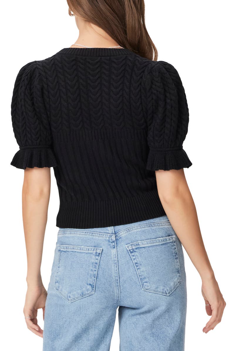 PAIGE Ansa Puff Sleeve Cotton Blend Rib Sweater, Alternate, color, Black