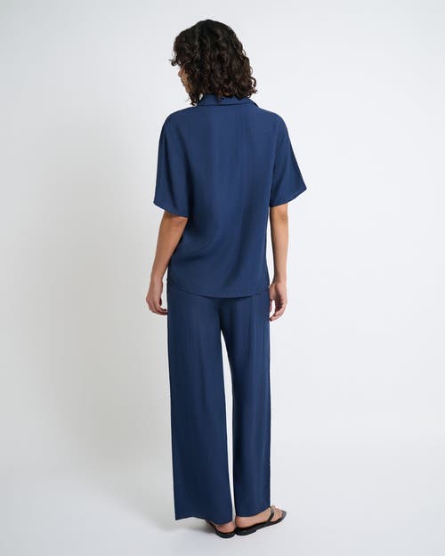 Onia Crinkle Wide Leg Drawstring Pant In Deep Navy