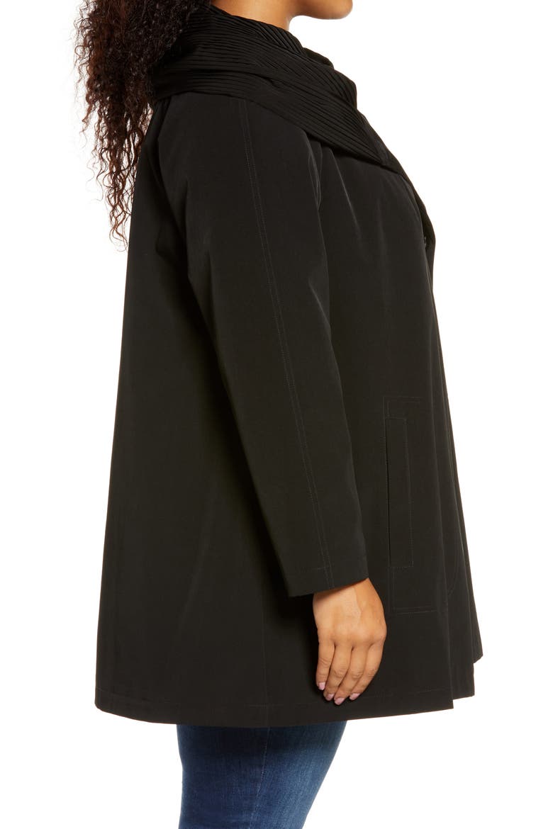 Pleated Collar Raincoat with Liner, Alternate, color, BLACK