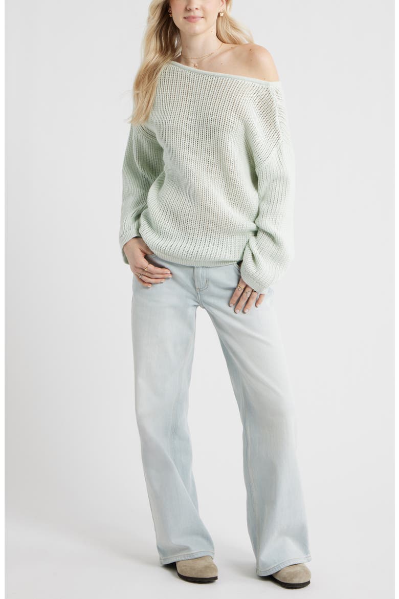 Cotton Open Stitch Sweater, Alternate, color, GREEN CLOUD