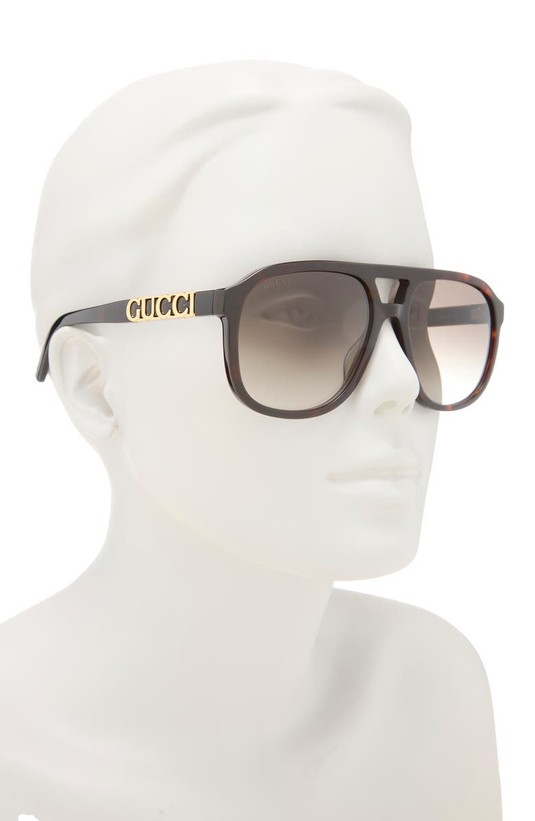 Gucci 58mm Aviator Sunglasses, Alternate, color, Havana/ Havana Brown