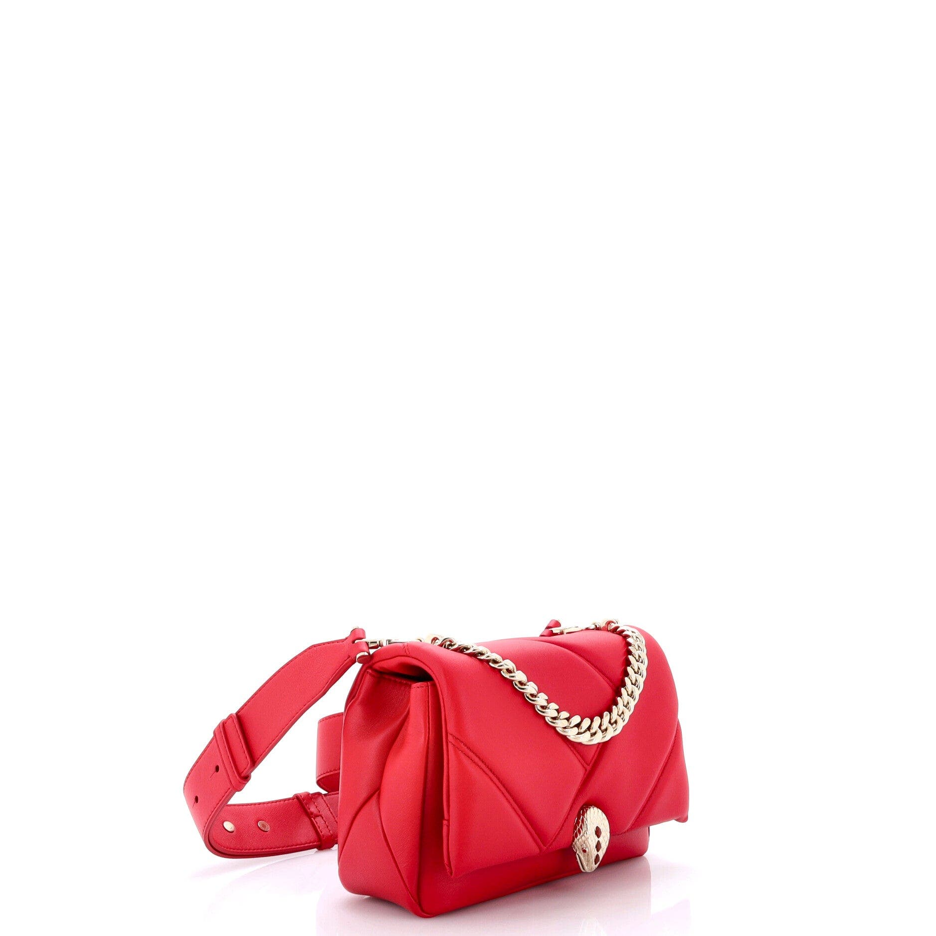 Serpenti Cabochon Messenger Bag Diagonal Quilted Leather Small, Alternate, color, Red
