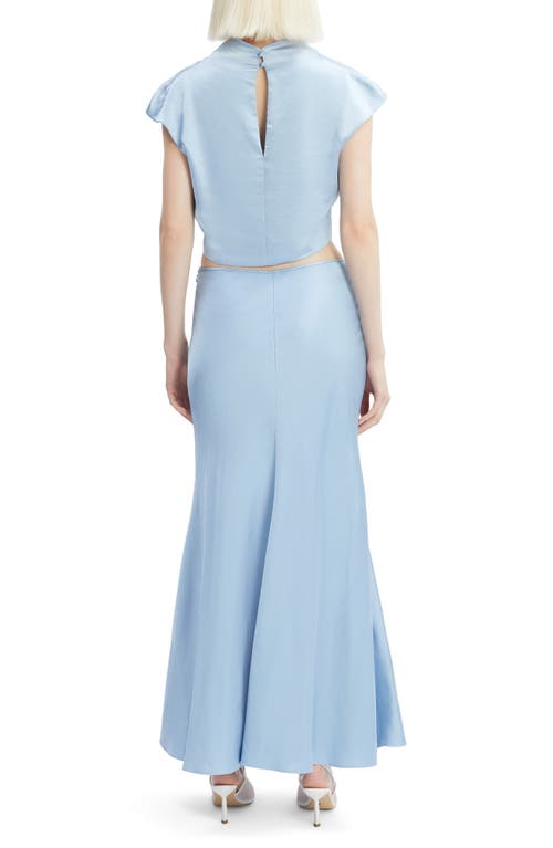 Bardot Auria Draped Satin Crop Top In Soft Blue