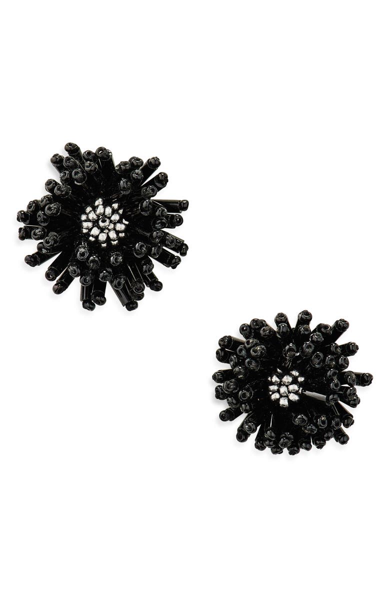 Oscar de la Renta Beaded Pompom Flower Earrings, Main, color, Black