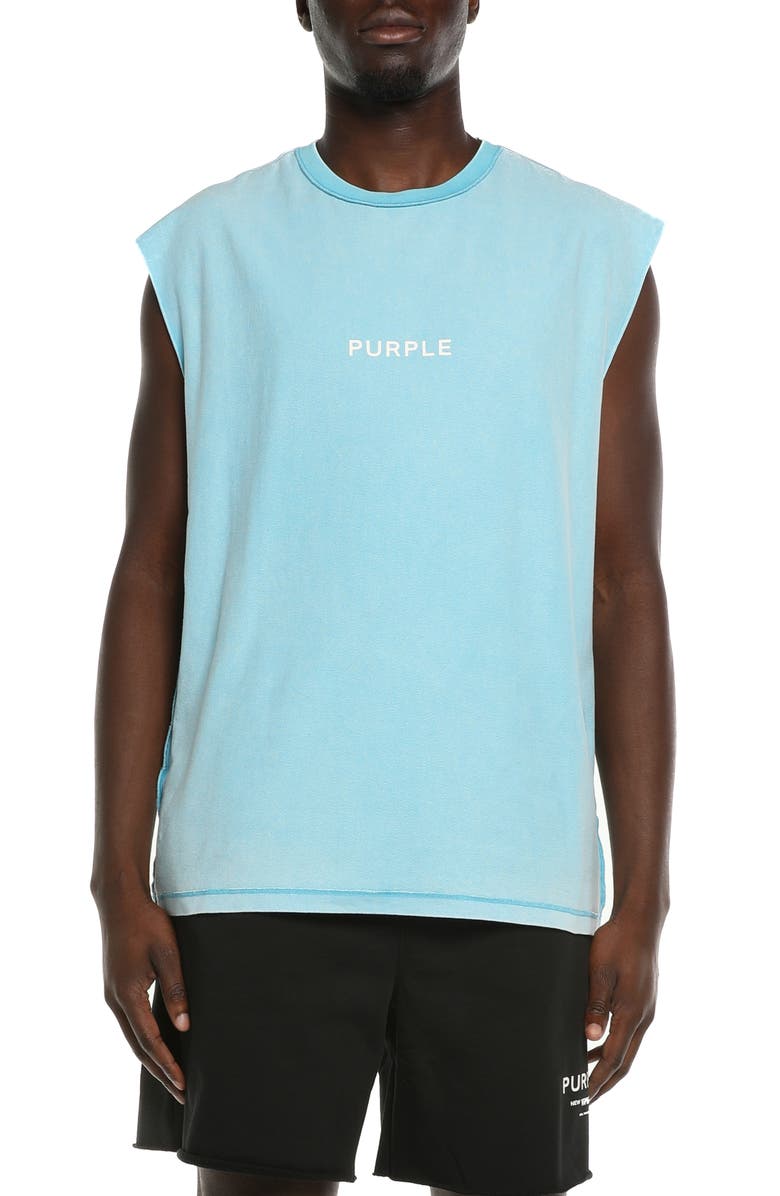 PURPLE BRAND Cotton Graphic Logo Muscle Tank, Main, color, Blue