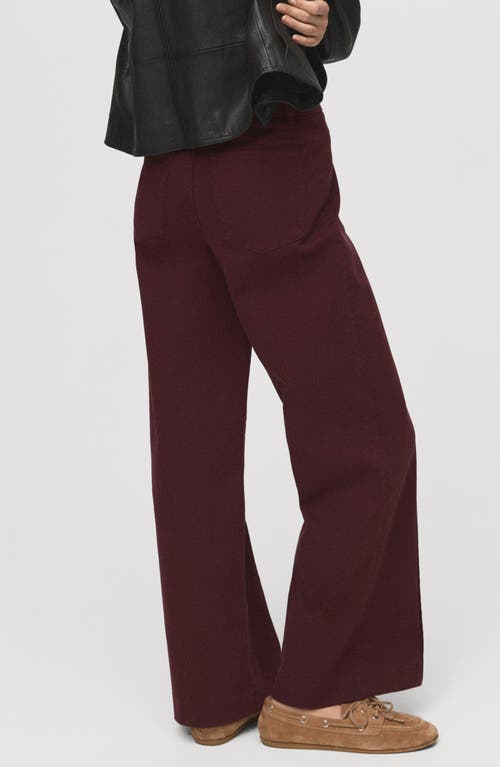 Mango High Waist Wide Leg Twill Pants In Burgundy
