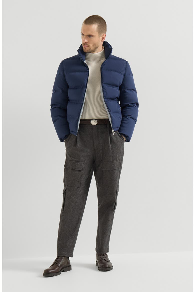 Stretch bonded nylon down jacket with heat-bonded seams and detachable hood, Alternate, color, Blue