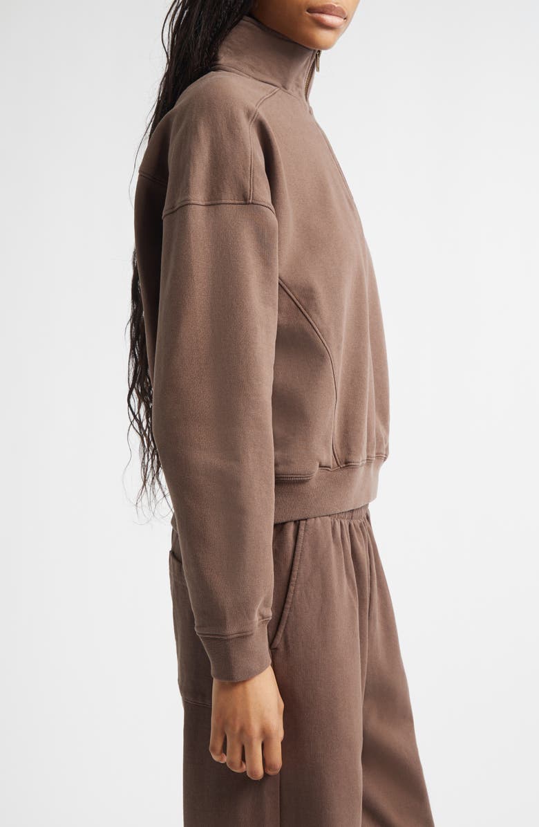 Sporty & Rich NY Crest Embroidered Half Zip Fleece Sweatshirt, Alternate, color, Chocolate