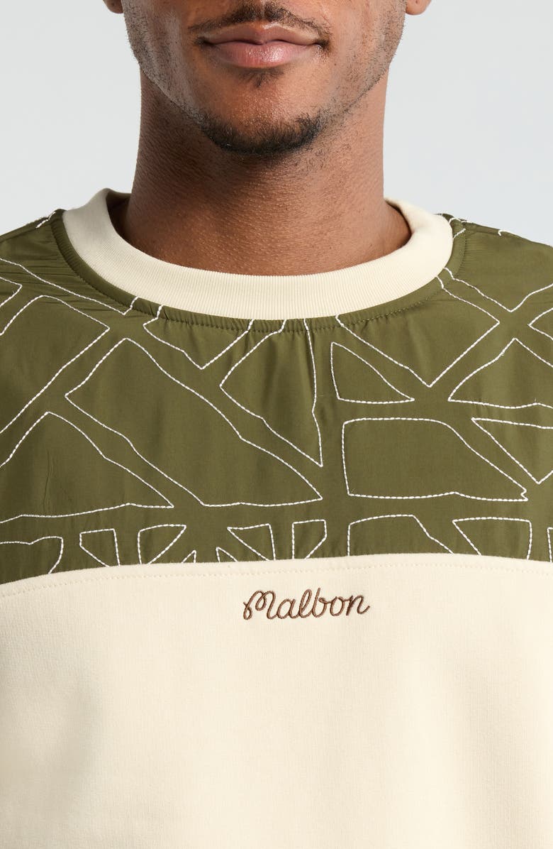 Malbon Golf Tierra Colorblock Crewneck Sweatshirt, Alternate, color, Cream / Olivine