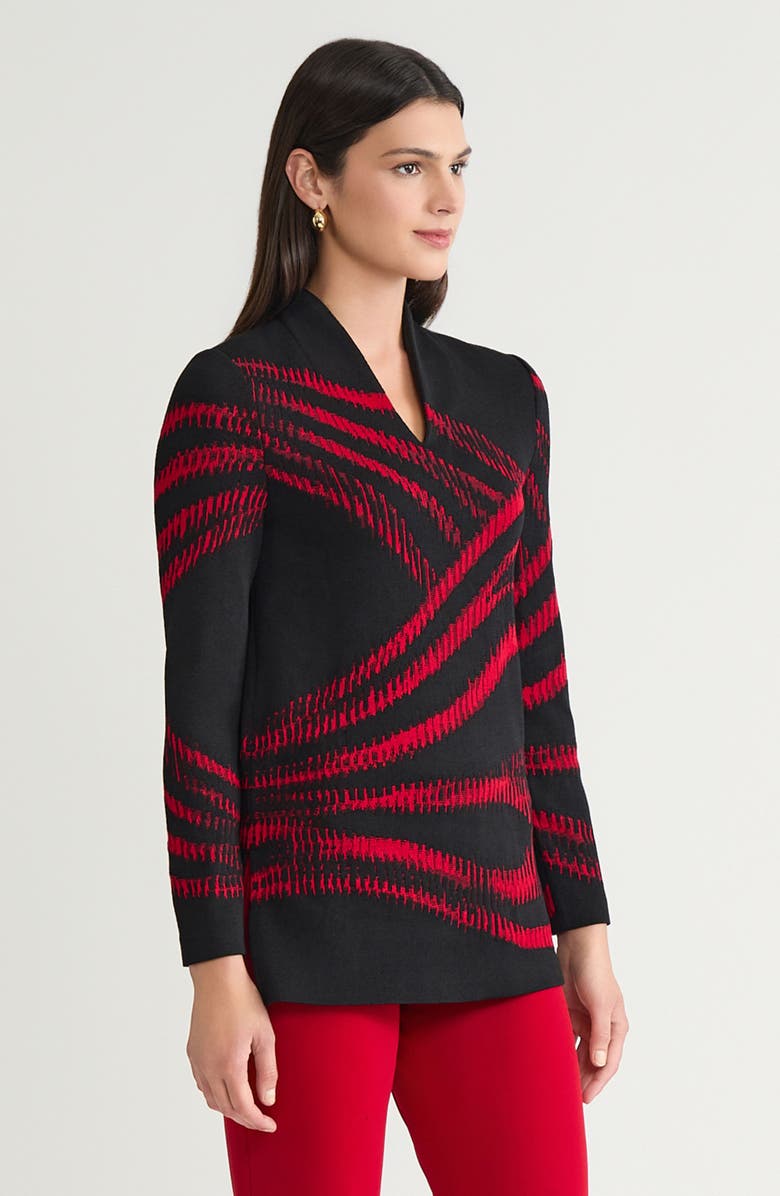 Ming Wang Two-Tone Jacquard Soft Knit Tunic, Alternate, color, Holiday/Black