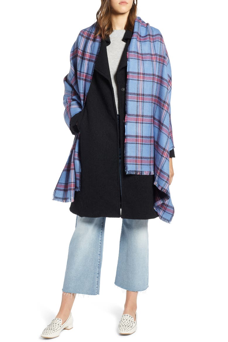 x Atlantic-Pacific Plaid Double Sided Blanket Wrap, Main, color, NAVY COMBO