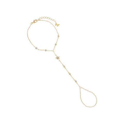 CZ Bezel Station & Starburst Hand Chain