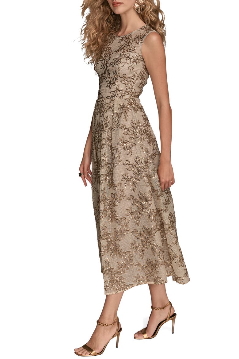 Floral Sequin Sleeveless Gown, Alternate, color, SAND