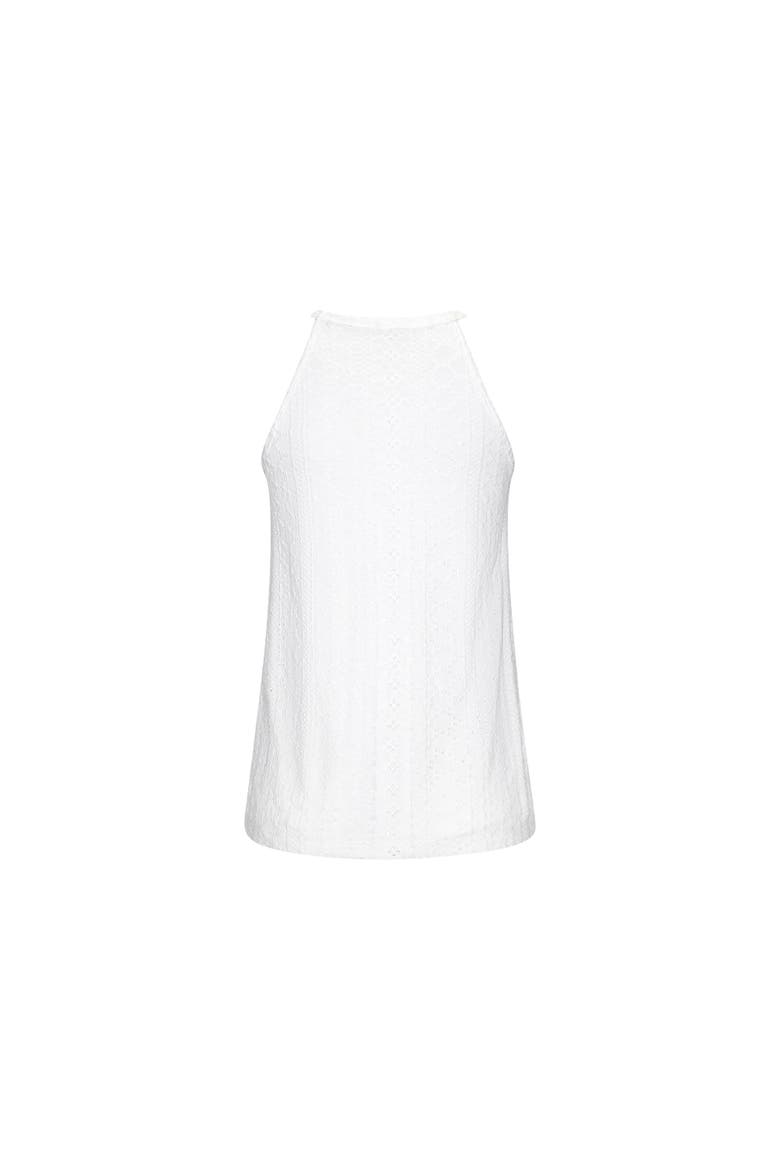 High Neck Eyelet Top, Alternate, color, White
