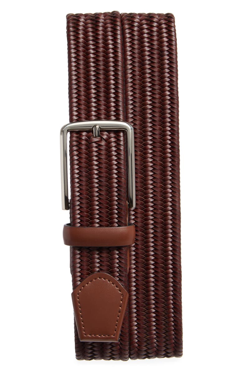 Original Penguin Braided Stretch Leather Belt, Main, color, Brown
