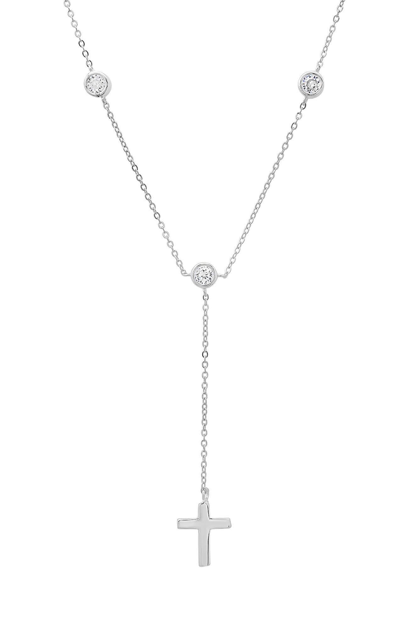 Queen Jewels CZ Station Y-Drop Cross Necklace