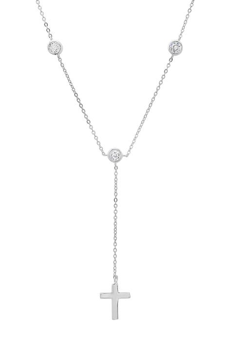 CZ Station Y-Drop Cross Necklace