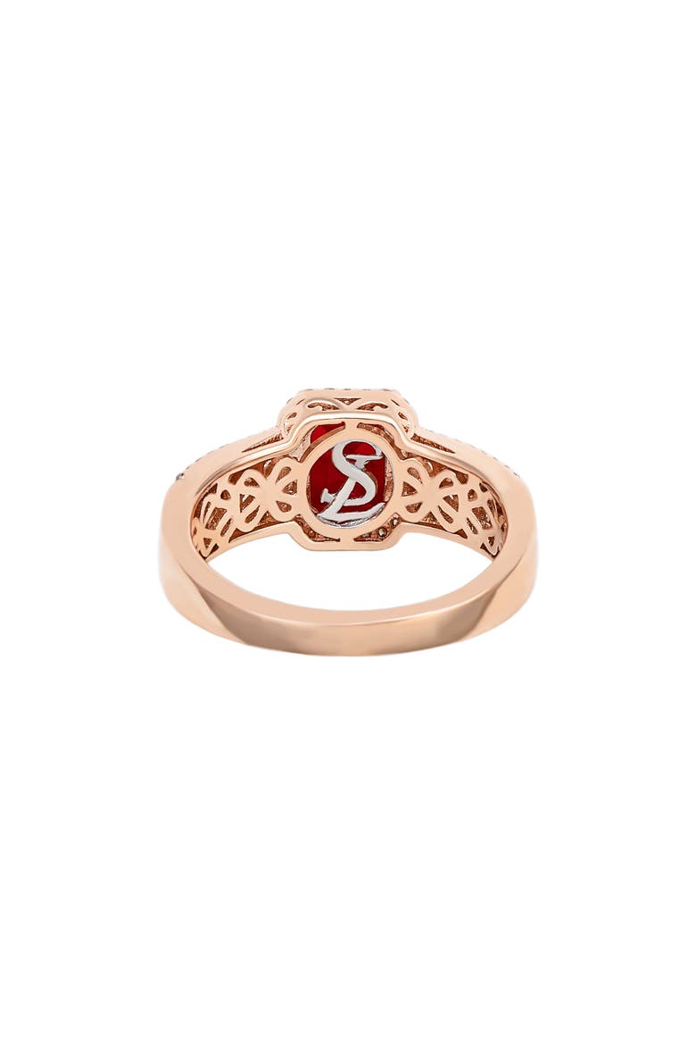Emerald Cut Cubic Zirconia Halo Ring, Alternate, color, RED