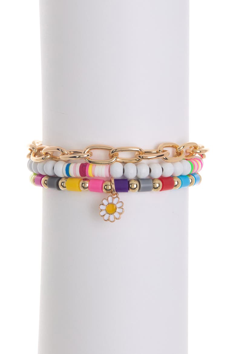 Set of 3 Beaded Bracelets, Main, color, PURPLE MULTI- GOLD