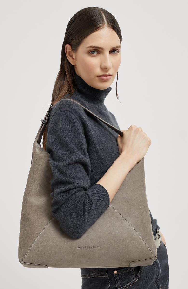 Brunello Cucinelli Suede calfskin BC Duo Hobo bag, Alternate, color,