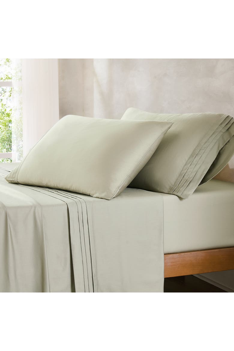 Pleat Cotton Sheet Set, Alternate, color, Green
