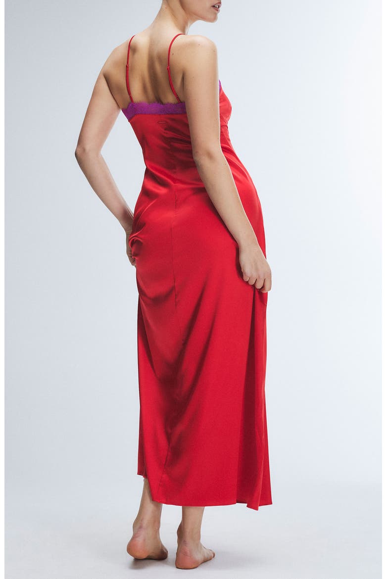 Fire & Desire Lace Trim Sleep Maxi Slip, Alternate, color, TIMELESS RED