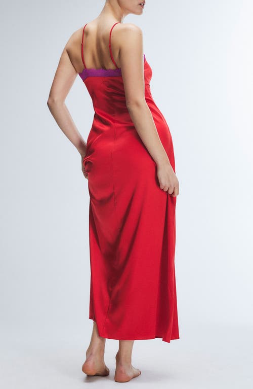 Savage X Fenty Fire & Desire Lace Trim Sleep Maxi Slip In Timeless Red
