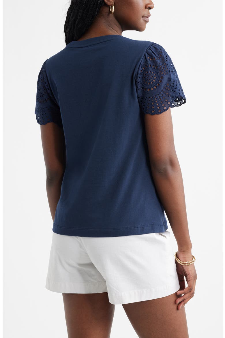 Eyelet Sleeve Mixed Media T-Shirt, Alternate, color, NAVY STILL