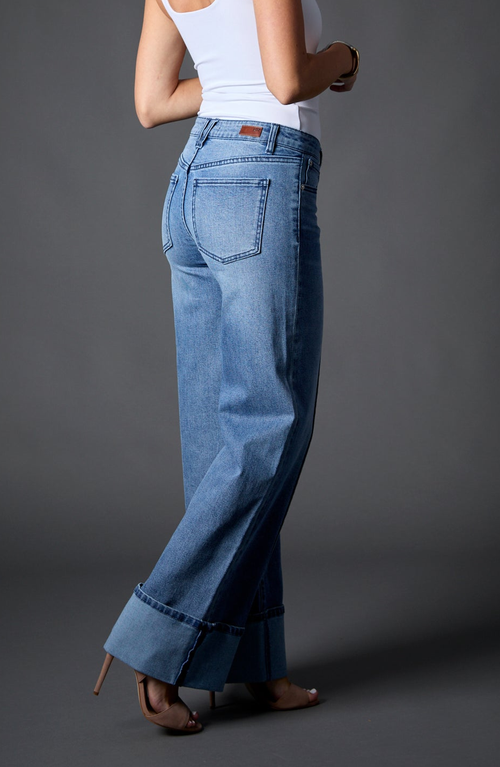 Blue Revival Cuffed Low Rise Recycled Wide Leg Jeans In Medium Tel Aviv