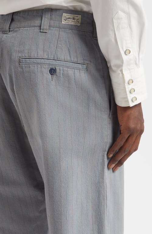 Double Rl Maitland Stripe Flat Front Cotton & Linen Chinos In Gray