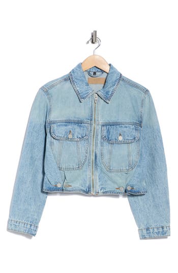 Blanknyc Crop Denim Jacket With Adjustable Waist In Blue