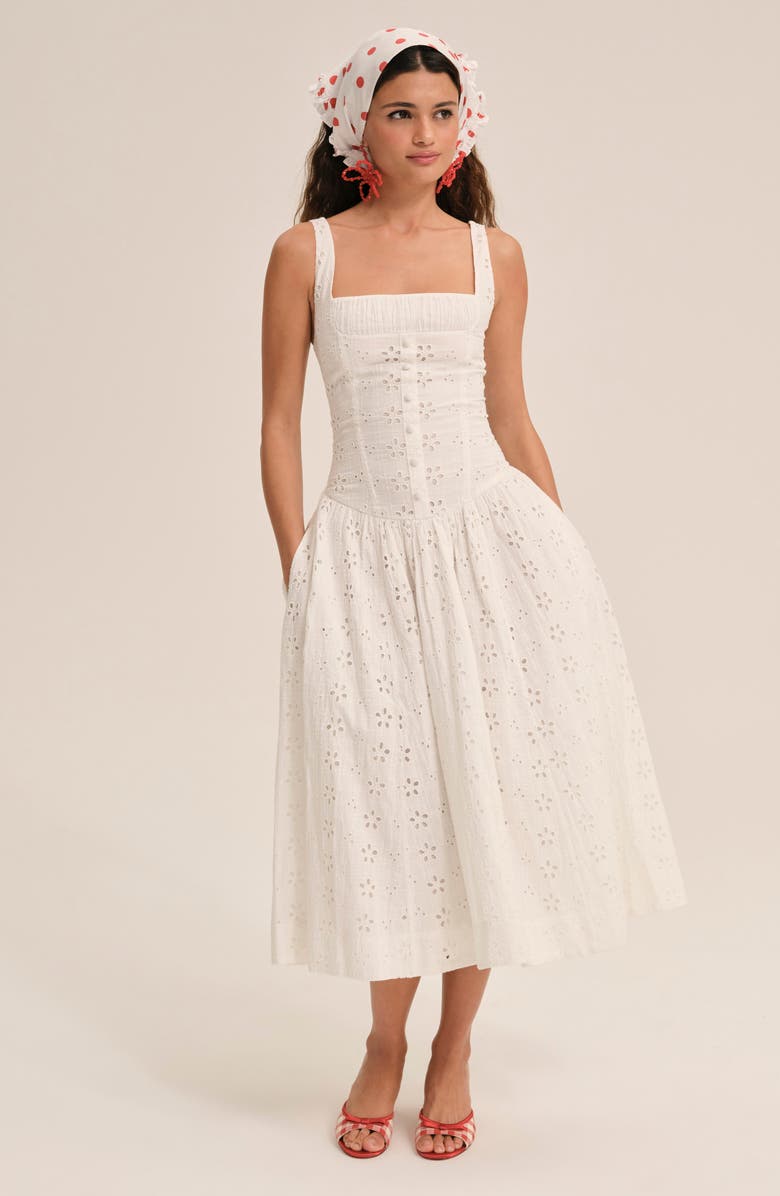 For Love & Lemons Dreamy Daisy Cotton Midi Sundress, Alternate, color, White